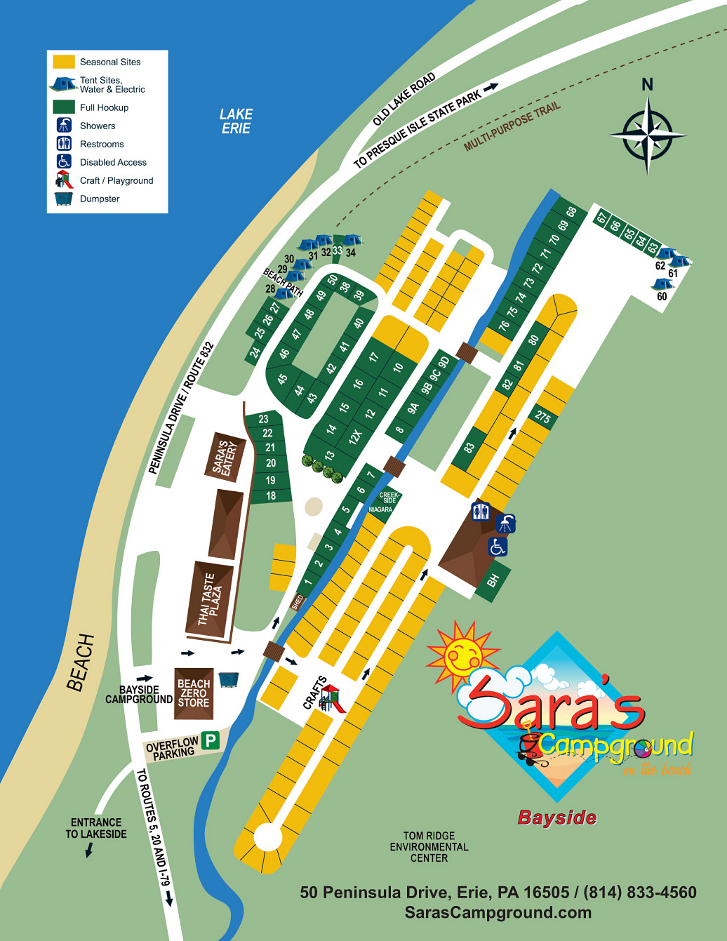 Sara's Campground Bayside Site Map